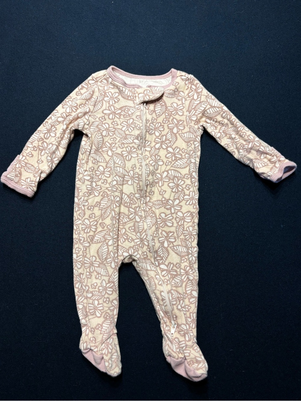 cloud island Pink and Tan Floral Zip-Front Baby One-Piece - 0-3M